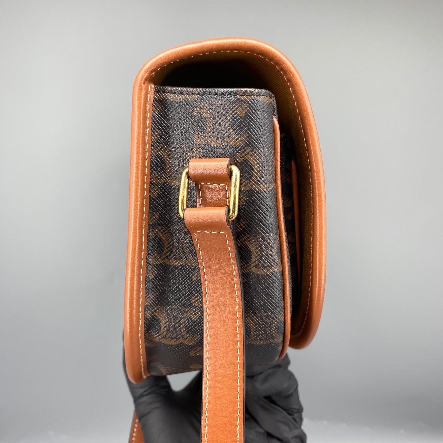 Celine Triomphe Canvas Leather Trim Saddle Crossbody Bag