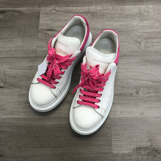 Alexander McQueen Women's Oversized Platform Leather Sneaker Shoes 37.5 White Pink