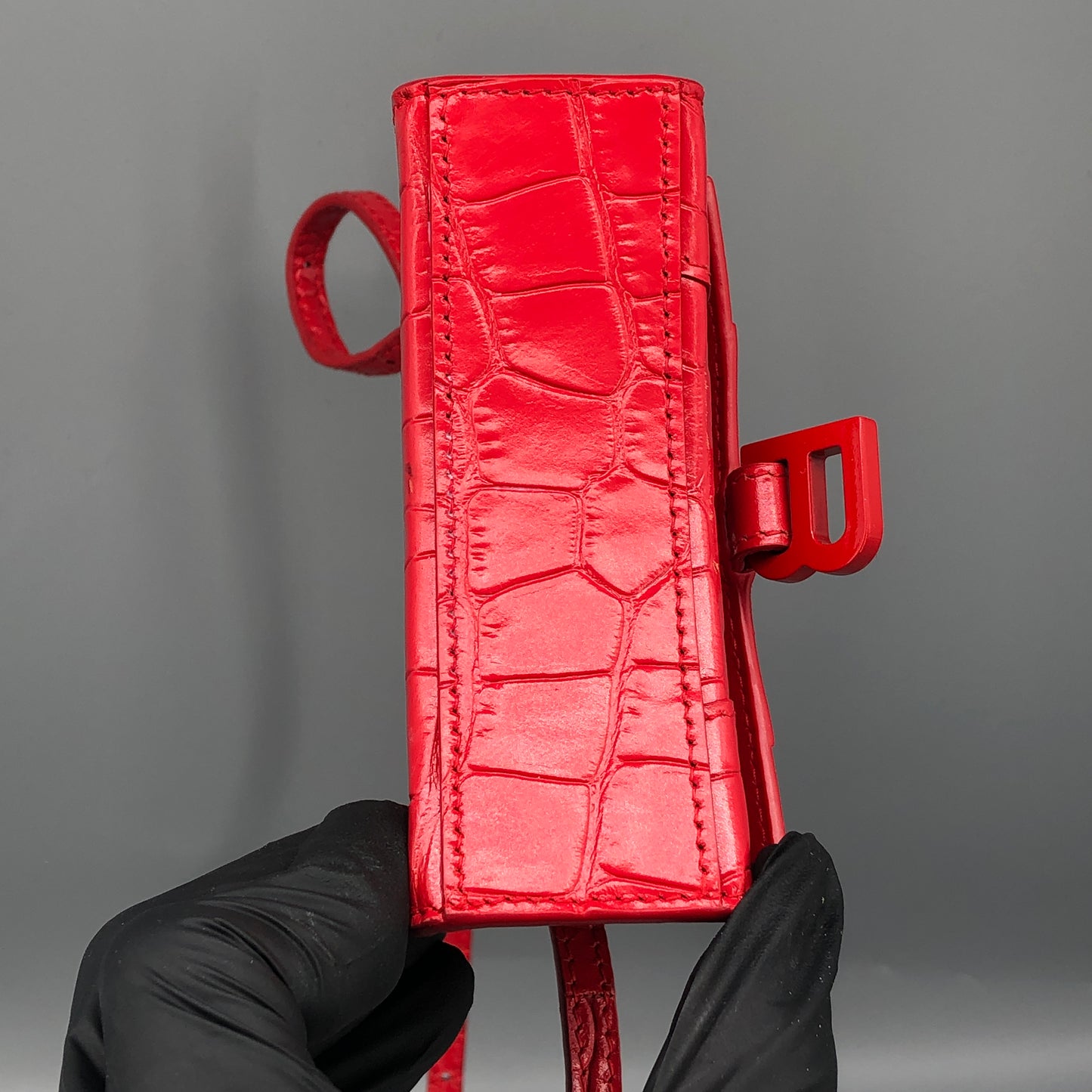 Balenciaga Red Croc Embossed Nano Hourglass Top Handle Bag