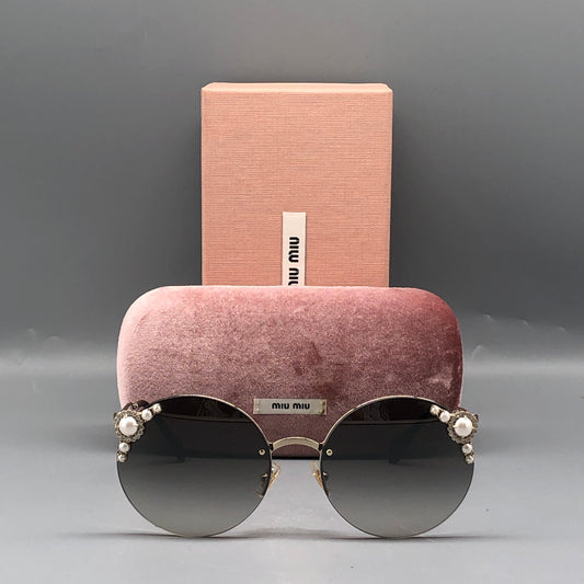 Miu Miu Round Pearl Embellished Sunglasses