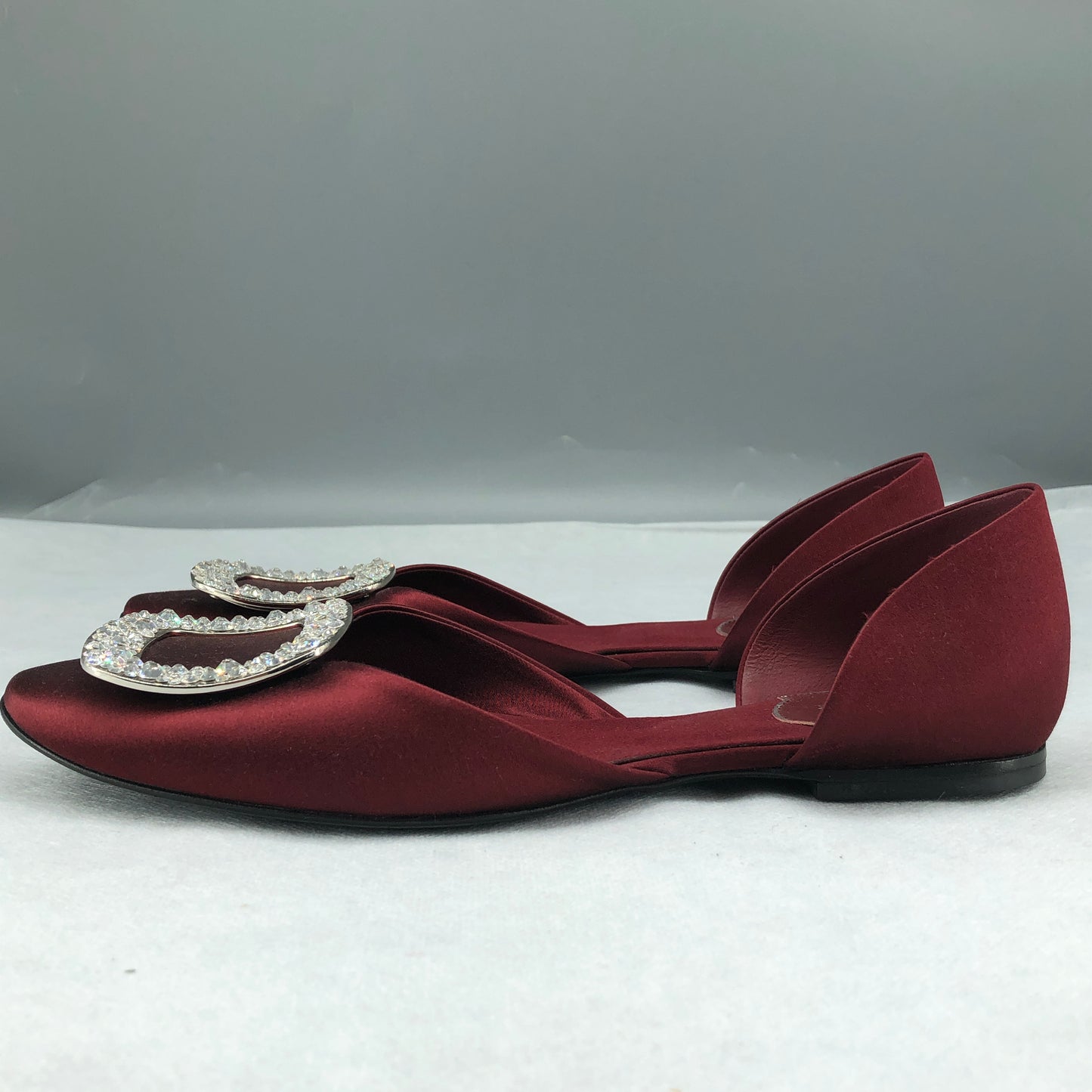 Roger Vivier Women's Crystal Buckle D'Orsay Flats 36 Wine Red