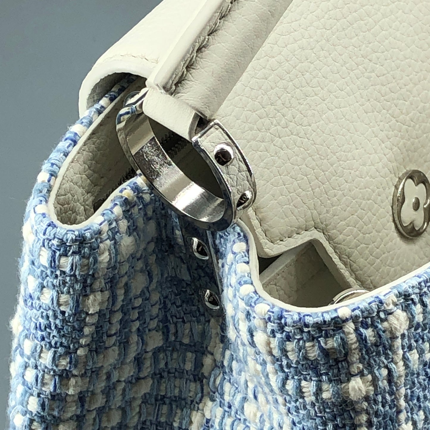 Louis Vuitton Limited Edition Capucines BB Handbag  White & Blue Tweed