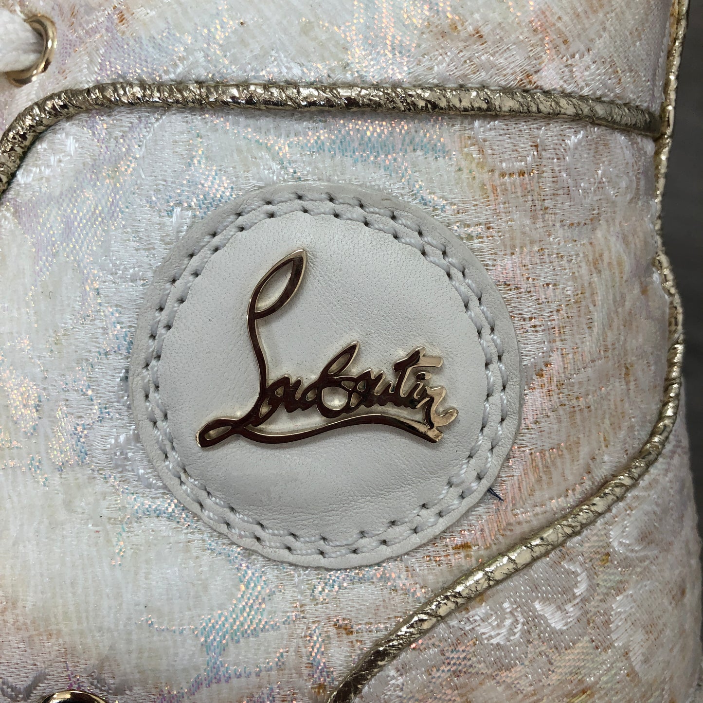 Christian Louboutin Women's Iridescent Champagne Pink High Top Lace-Up Sneakers 36