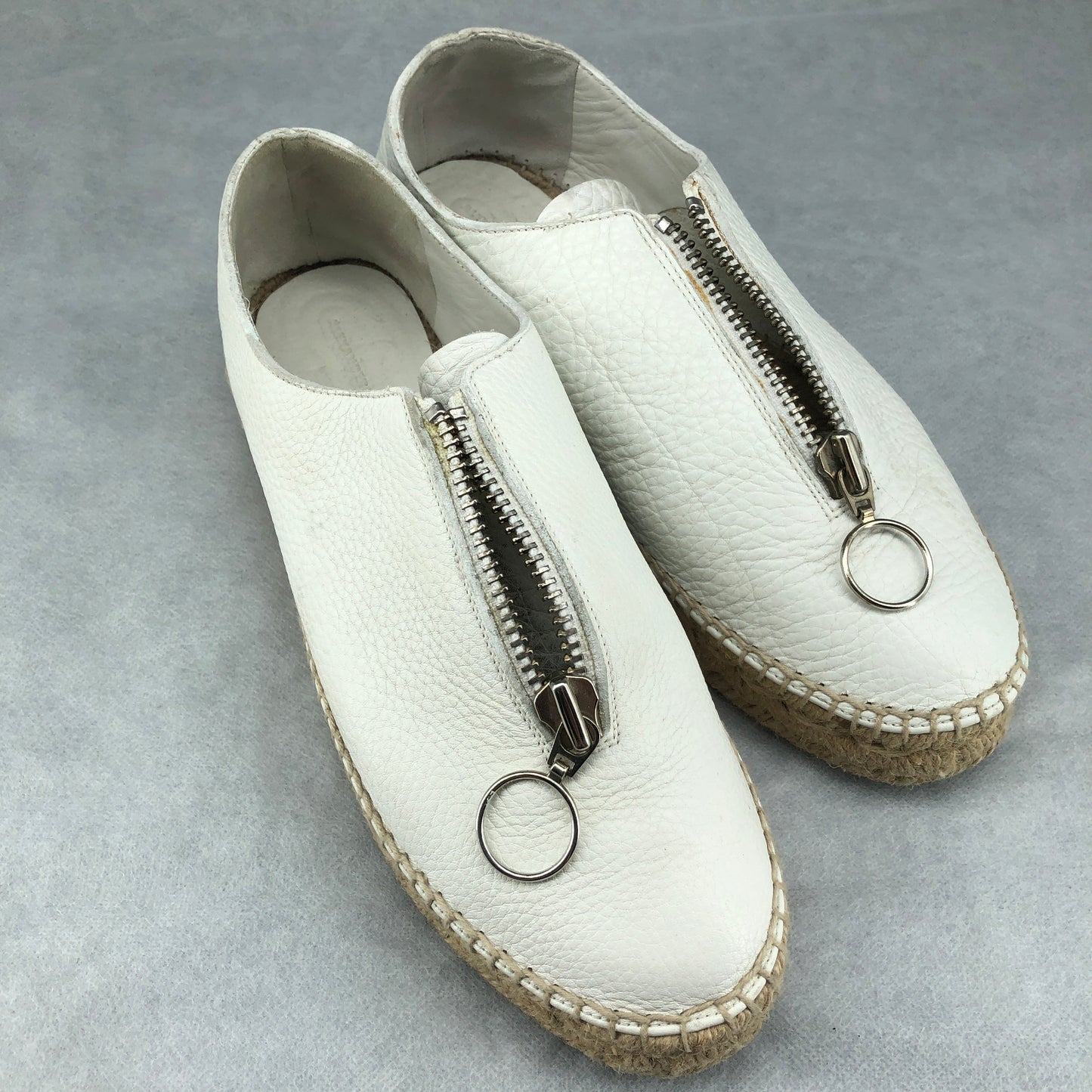 Alexander Wang Women's  White Leather Zipper Espadrille Flats Shoes Size 40