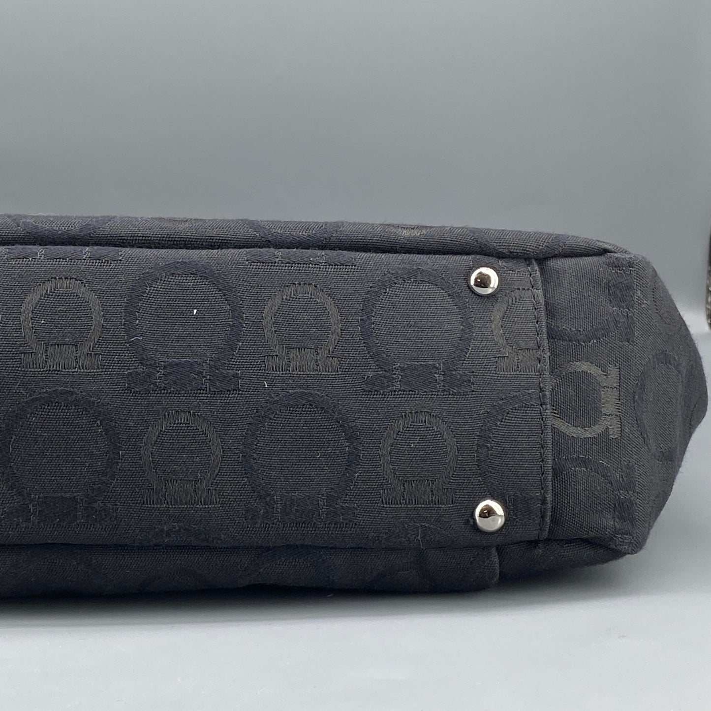 Ferragamo Black Gancini Jacquard Briefcase Business Handbag