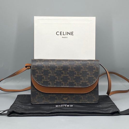 Celine Triomphe Black Caramel Crossbody Shoulder Bag