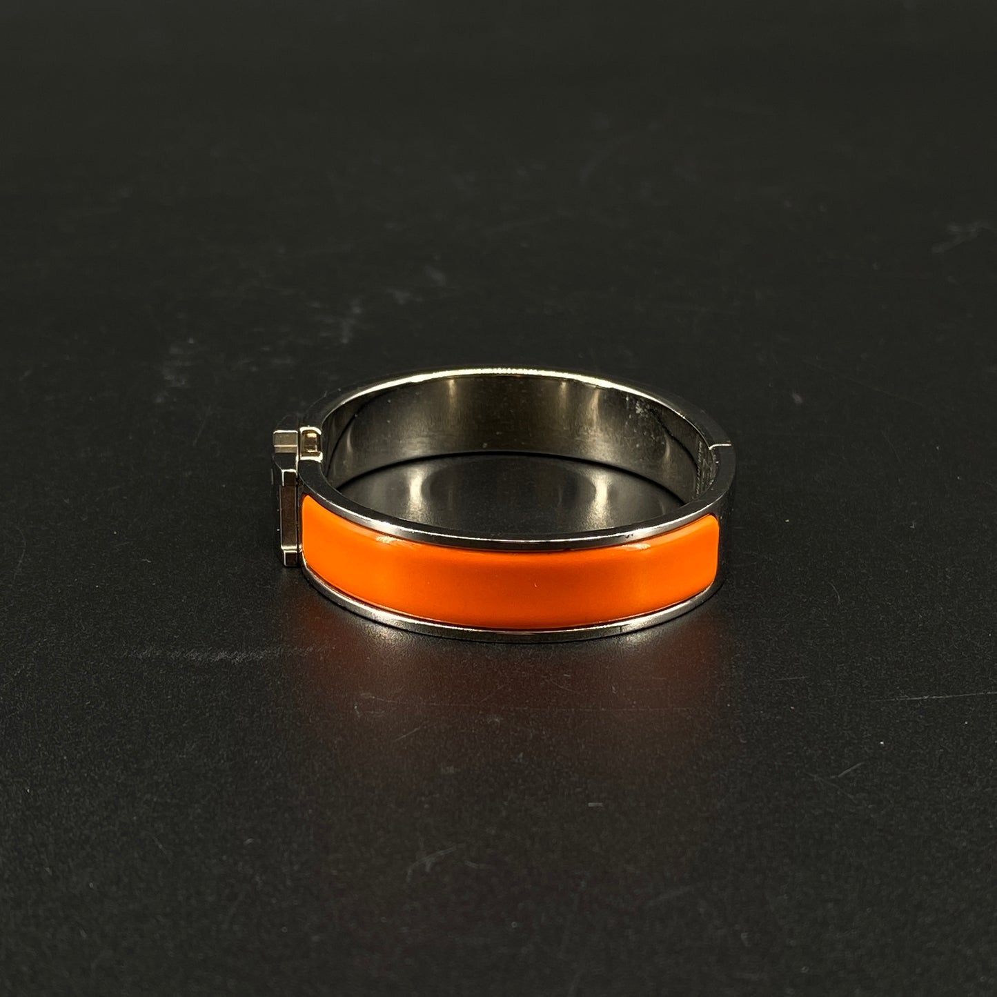 Hermes Orange Enamel H Buckle Bangle Bracelet