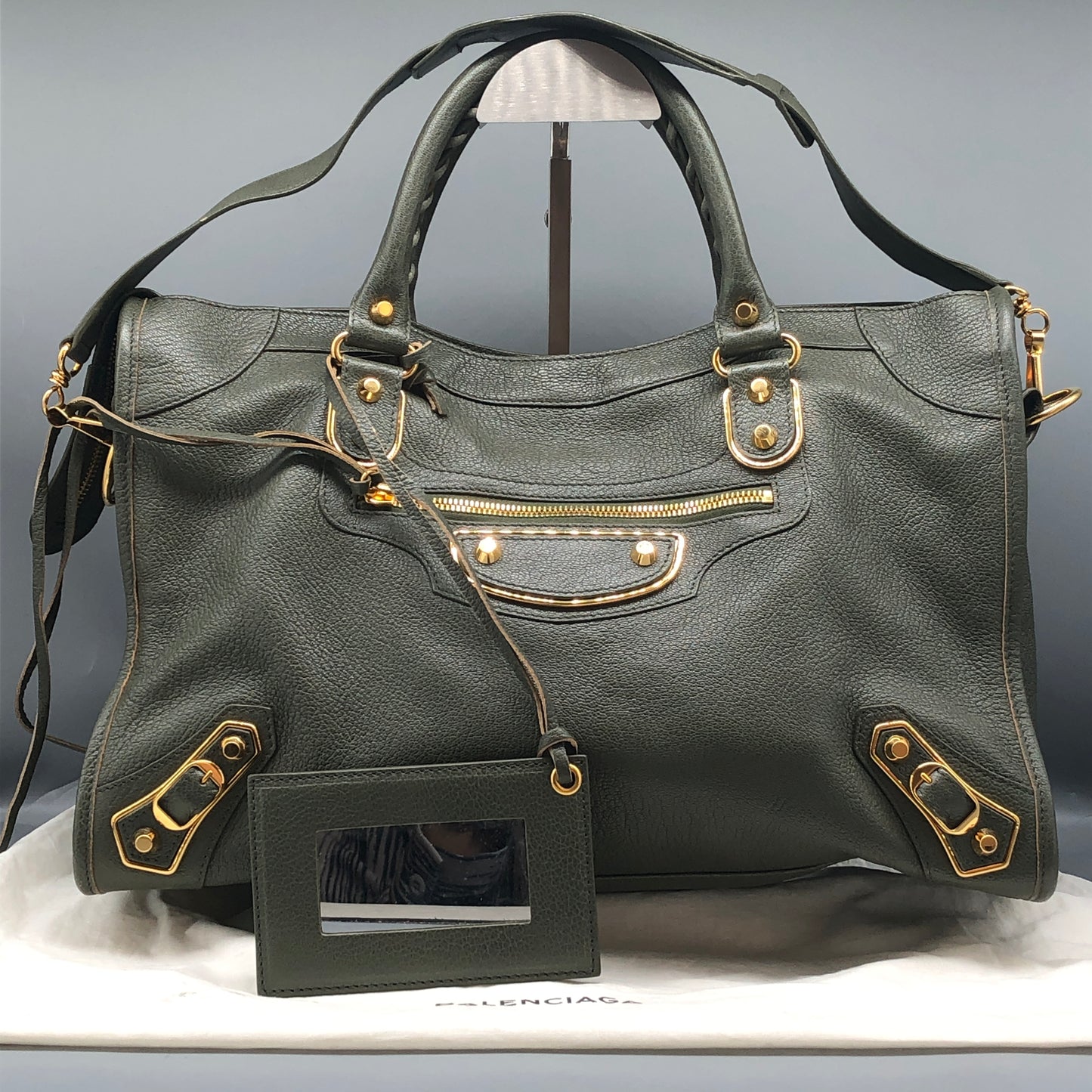 Balenciaga Classic Metallic Edge City Bag Olive Leather Handbag
