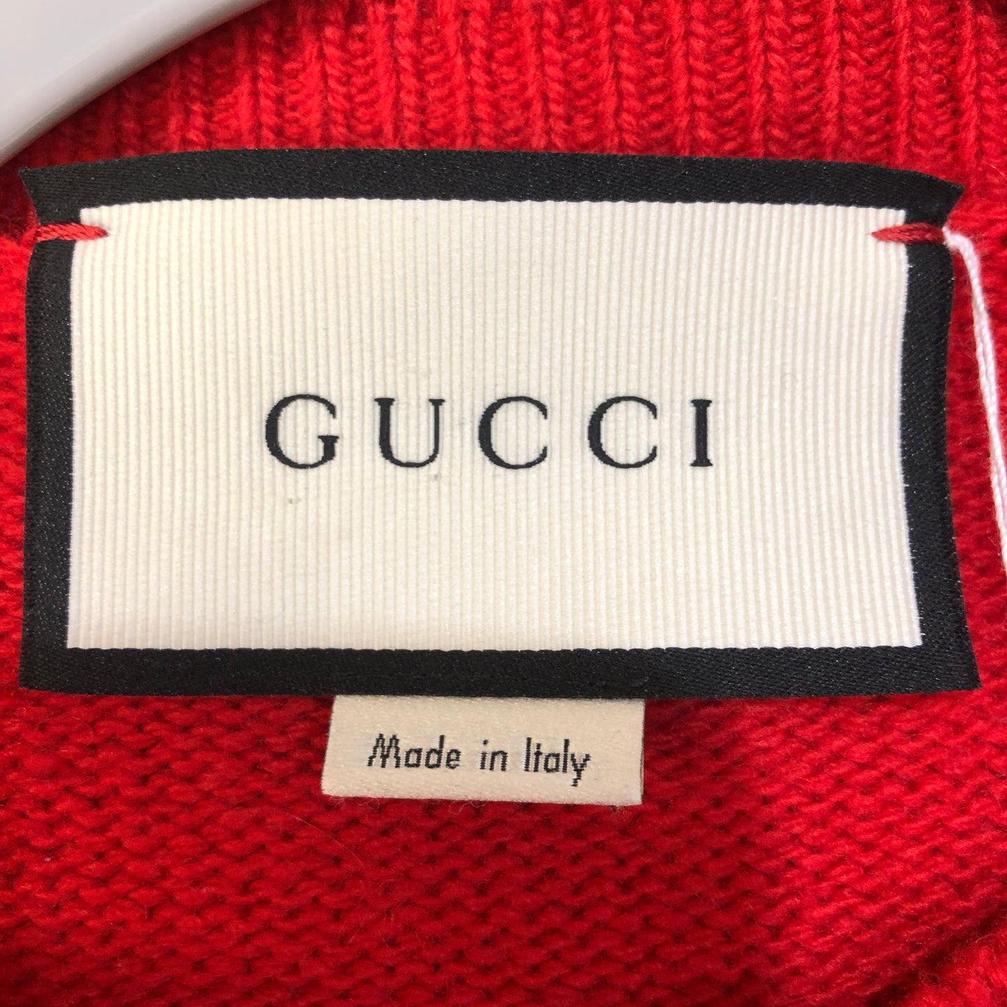 Gucci Red Blue Beige Striped Black Panther Crewneck Knit Sweater Size S