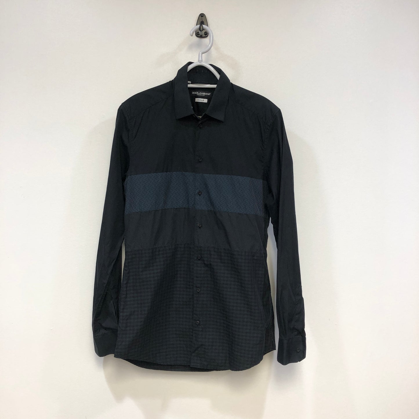 Dolce & Gabbana Black Forest Color Block Woven Long Sleeve Shirt Neck Size 15 1/2 (39)