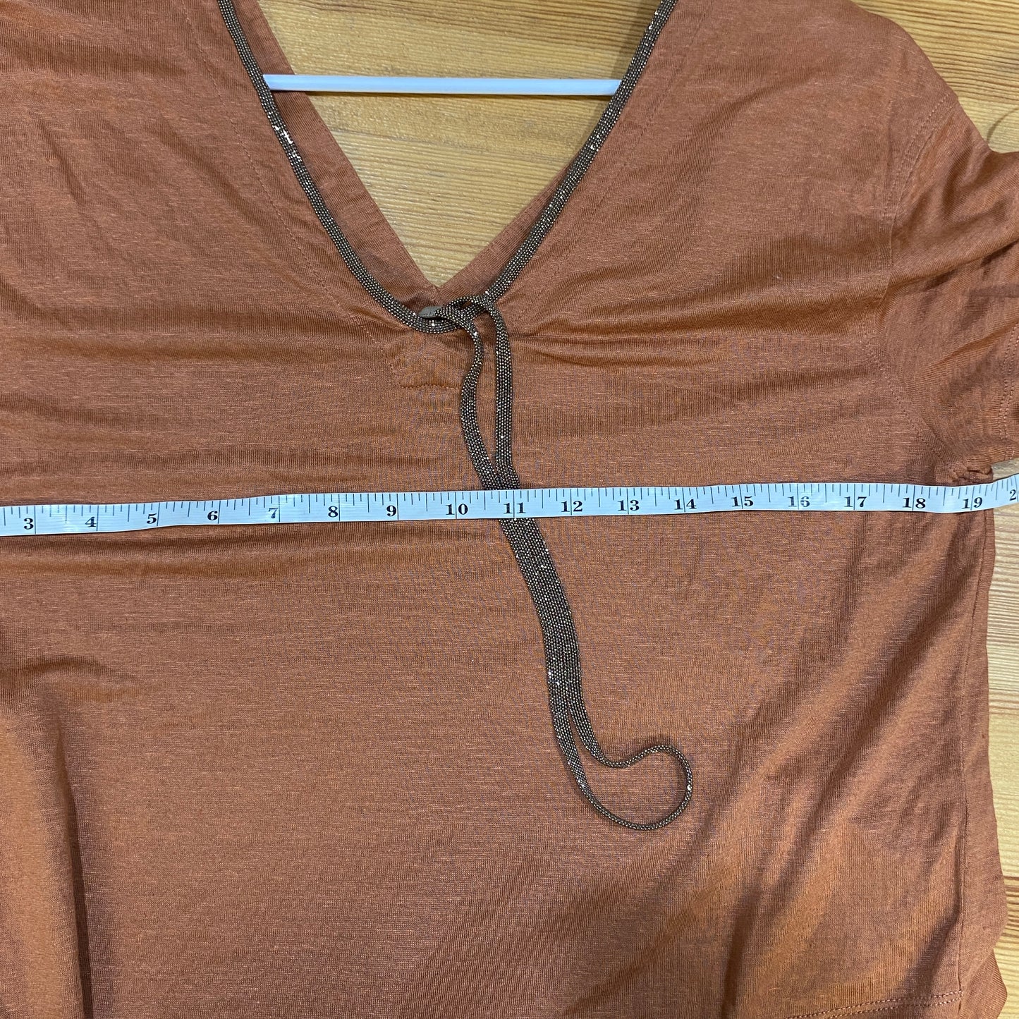 Brunello Cucinelli Rust V Neck Short Sleeve Top Bust 19.5in