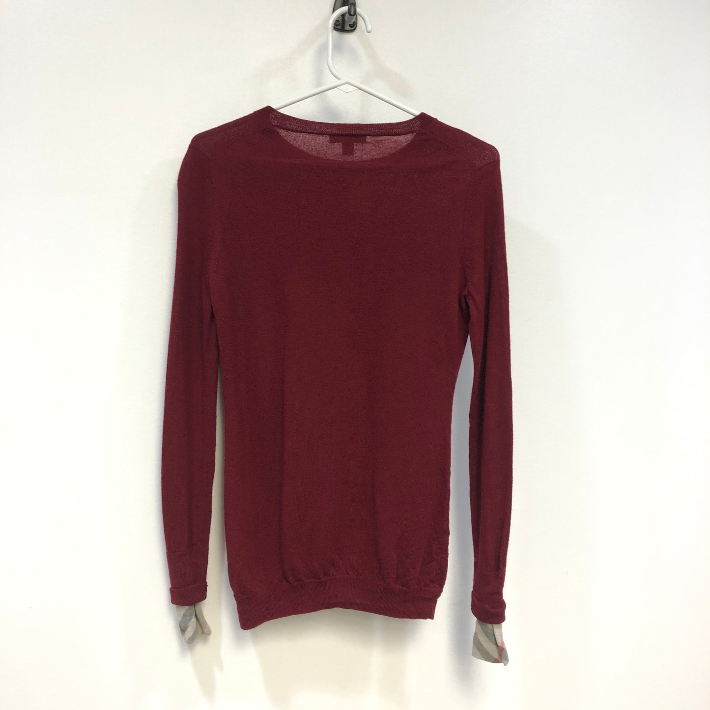 Burberry Burgundy Fine Knit Crew Neck Jumper Size S
