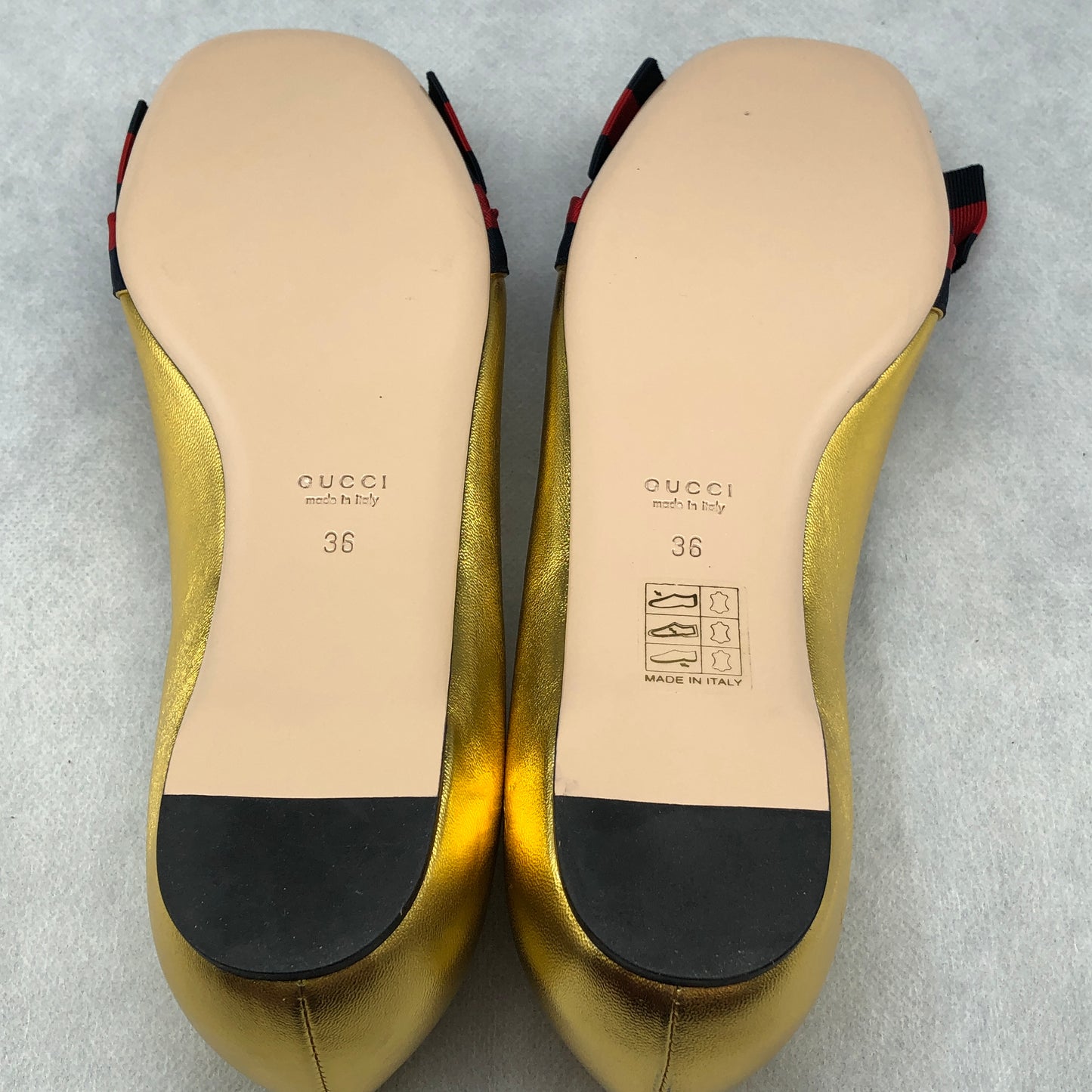 Gucci Women Ballet Flats Shoes Gold Web Bow Size 36
