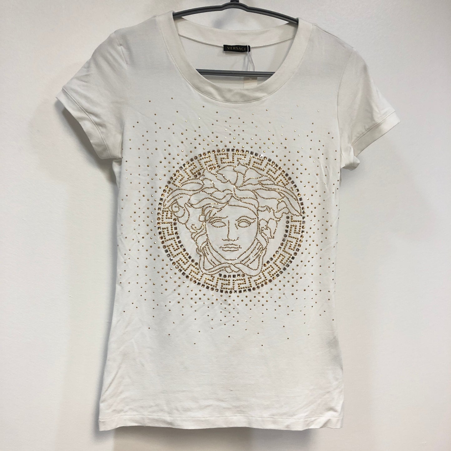 Versace White Medusa Head Rhinestone T-Shirt Size 38