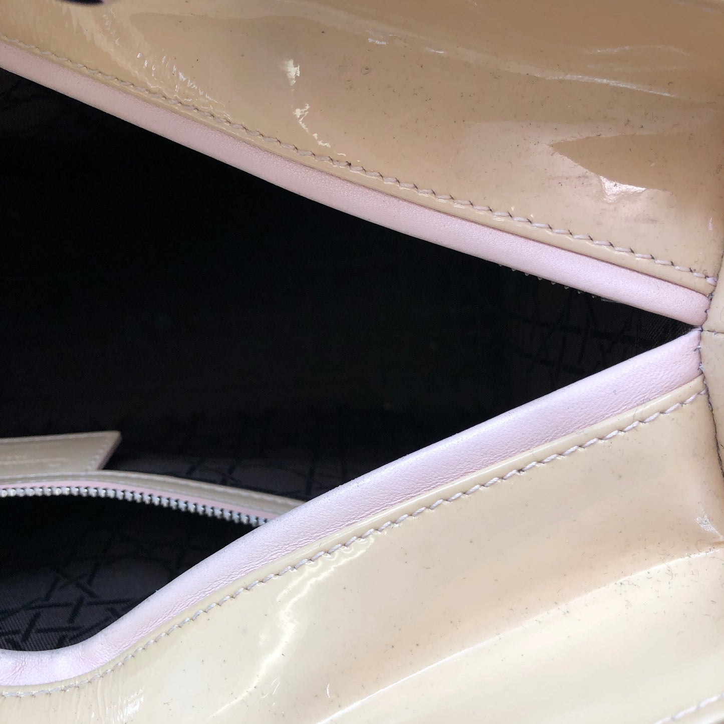 Christian Dior Lady Dior Large Cannage Patent Leather Handbag Nude