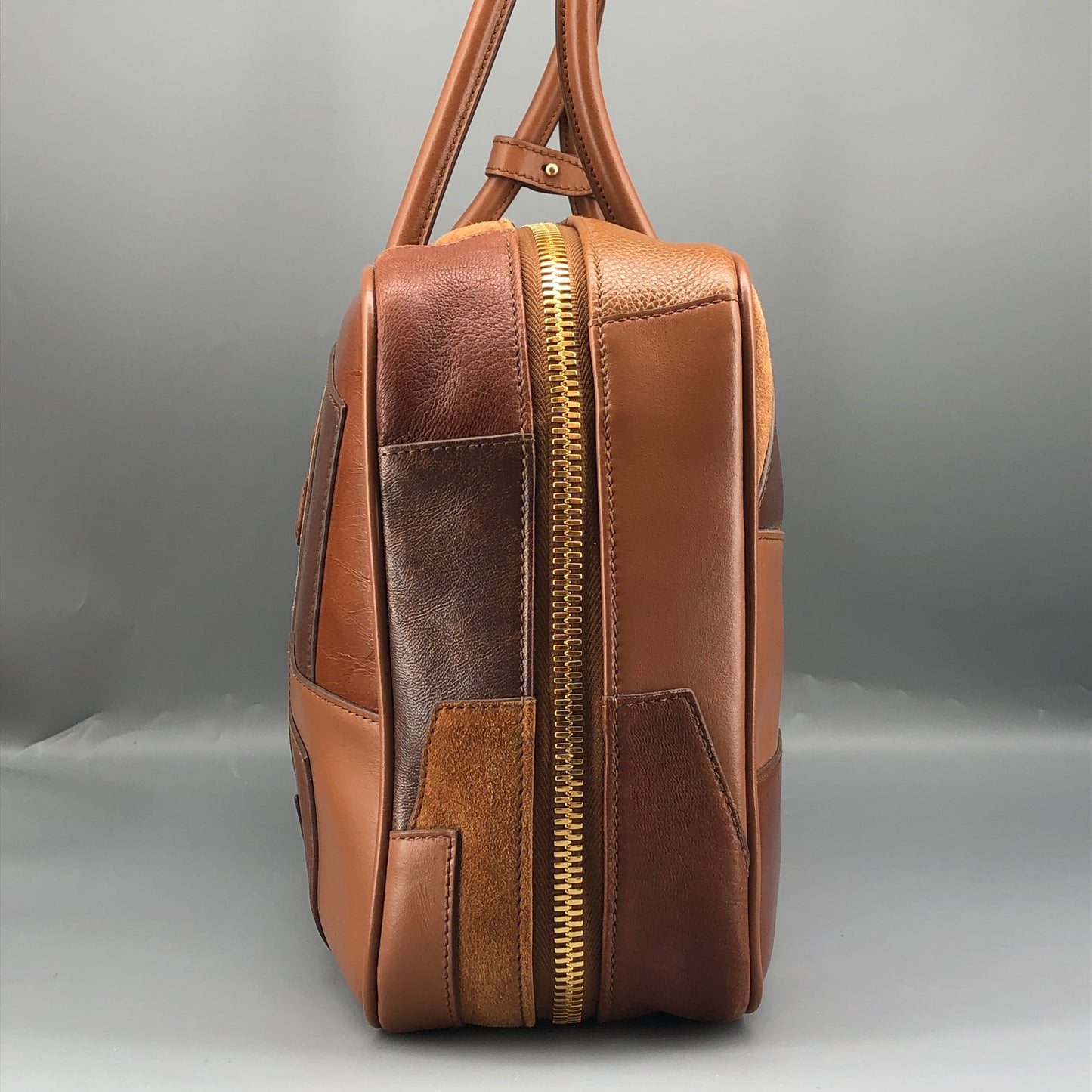Miu Miu Nappa Patchwork Medium Beau Top Handle Bag Cognac