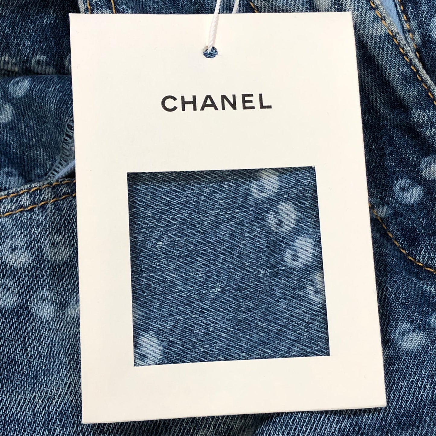 Chanel Denim Blue Straight Leg Denim Pants Stitched CC Pattern Size 36
