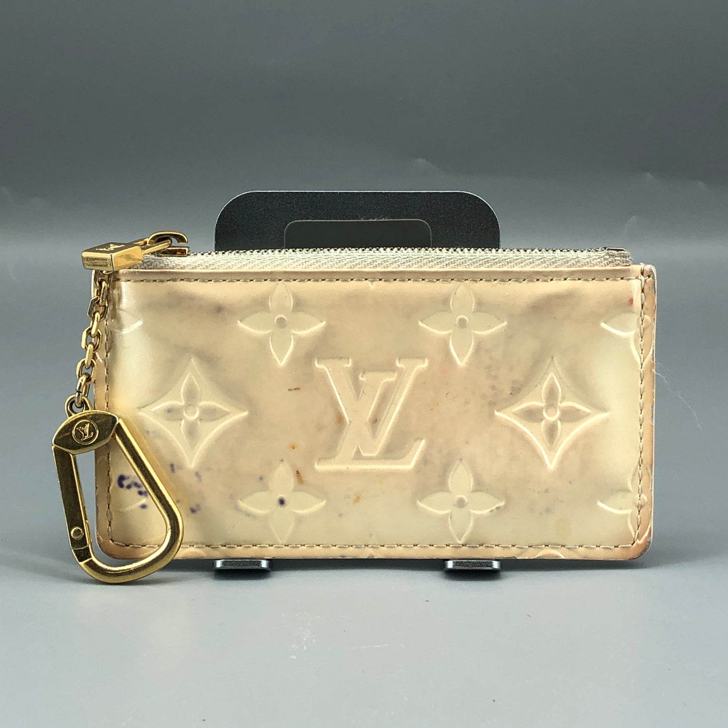 Louis Vuitton Monogram Vernis Patent Leather Zip Card Coin Pouch Cream