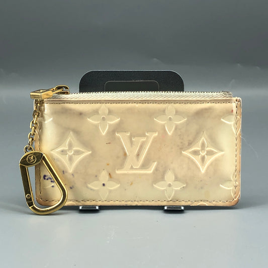 Louis Vuitton Monogram Vernis Patent Leather Zip Card Coin Pouch Cream