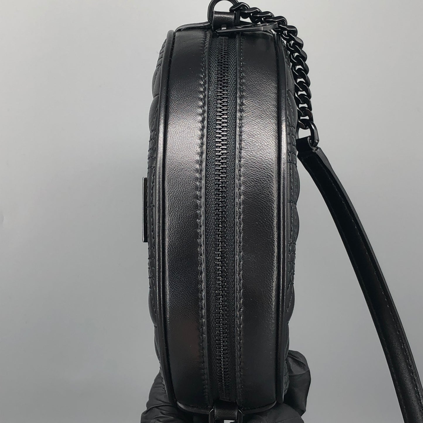 Burberry Quilted TB Leather Round Crossbody Bag Black