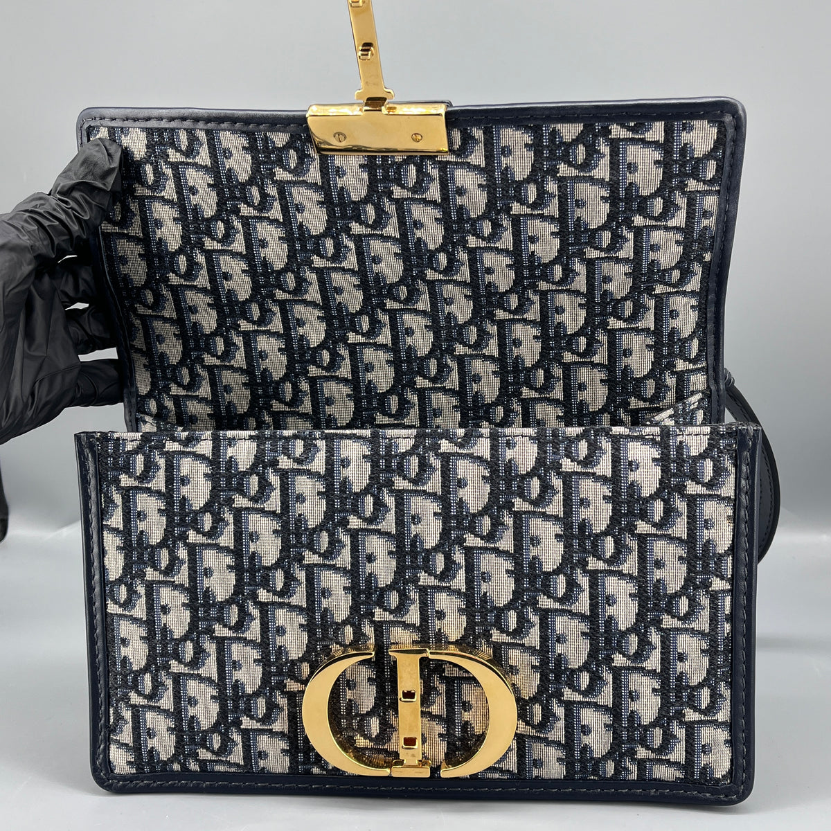 Christian Dior Navy Blue Oblique Jacquard 30 Montaigne Shoulder Bag