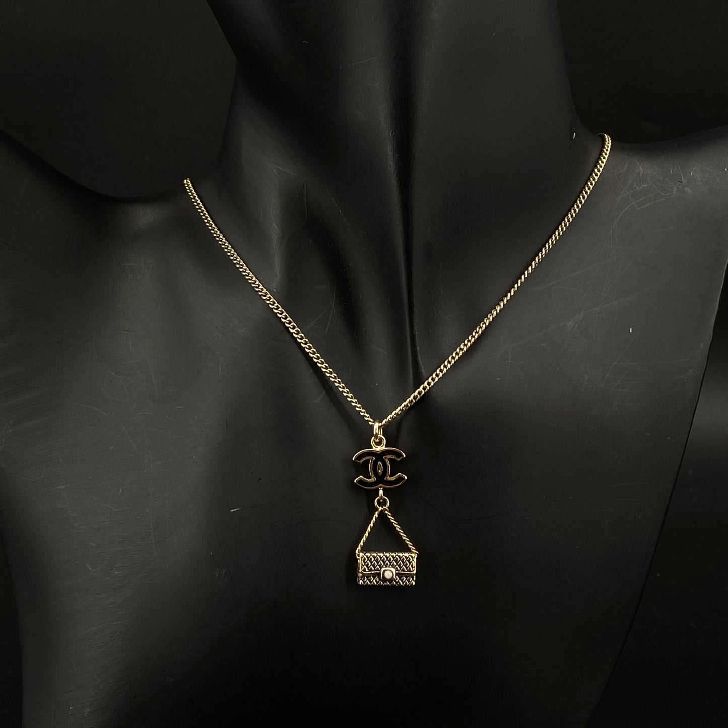 Chanel Vintage Gold Mini Quilted Flap Bag Pendant Necklace