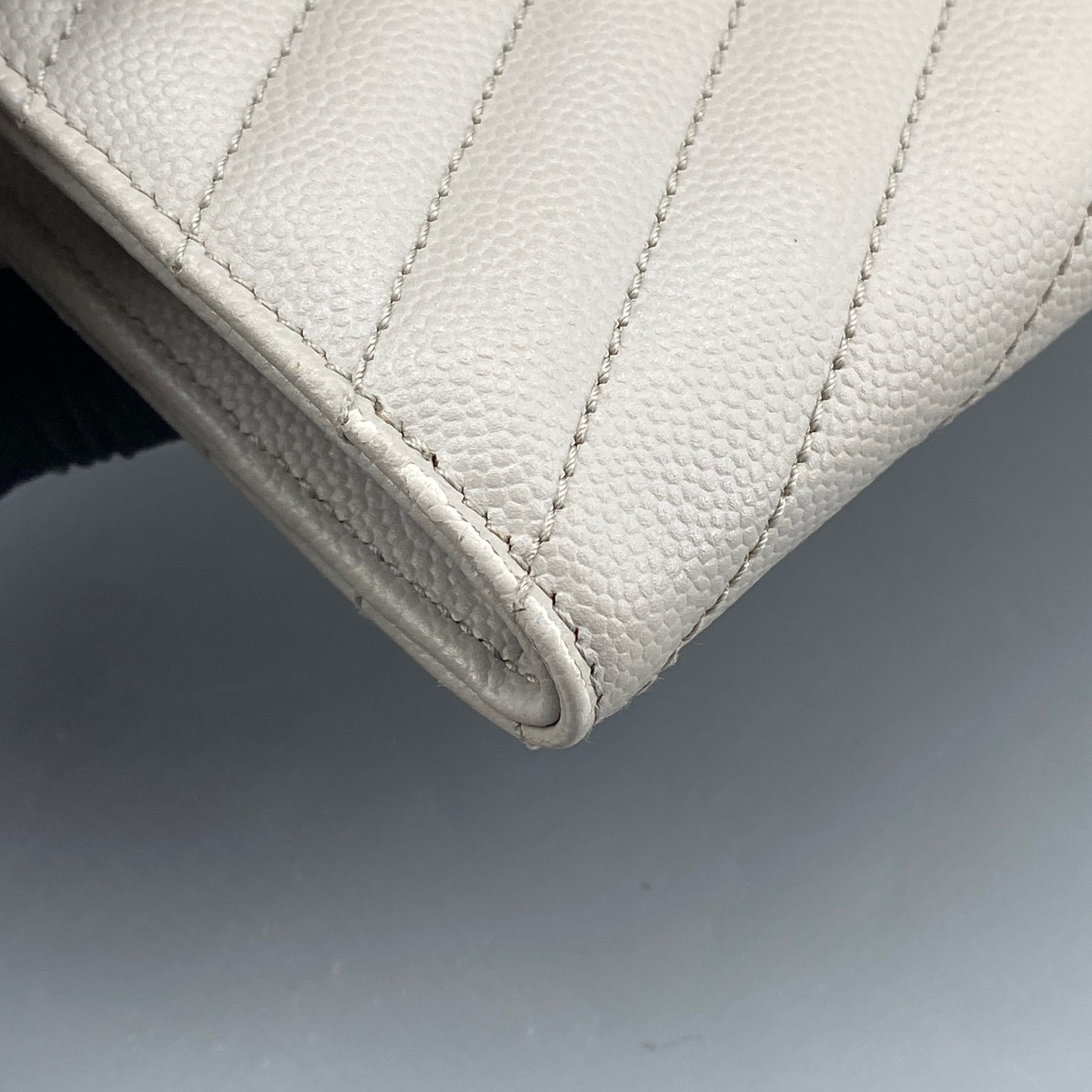 Saint Laurent Light Grey Chevron‑Quilted Long Wallet