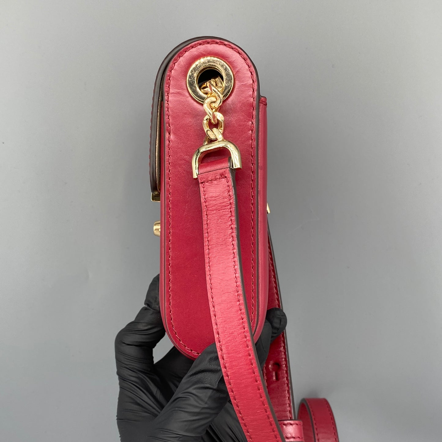 Michael Kors Red Leather Mini Vertical Crossbody Bag
