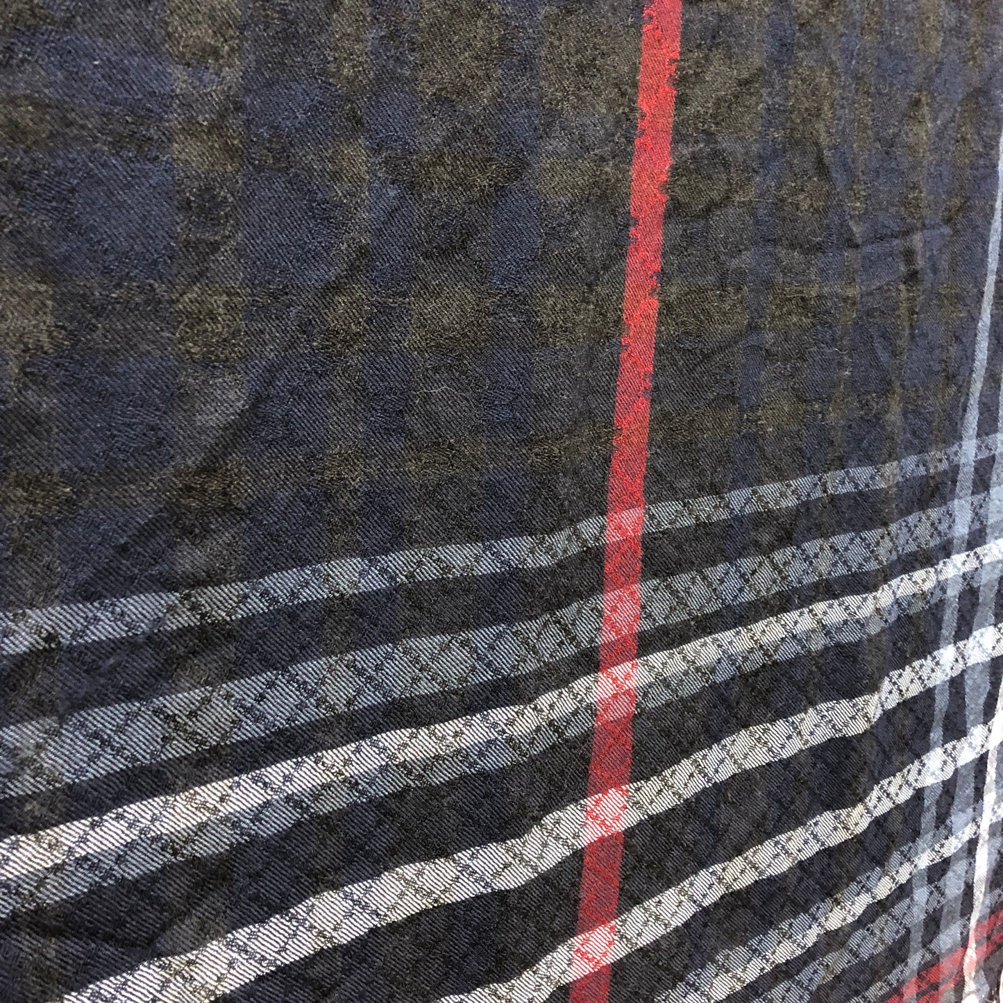 Gucci Navy Blue Plaid Wool Silk Large Square Scarf 130×130cm