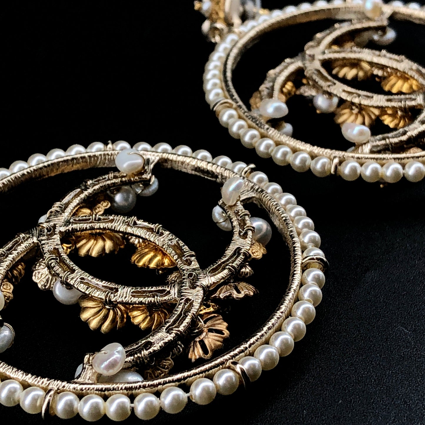 Chanel 2018 Gold-Tone Pearl & Crystal CC Drop Earrings