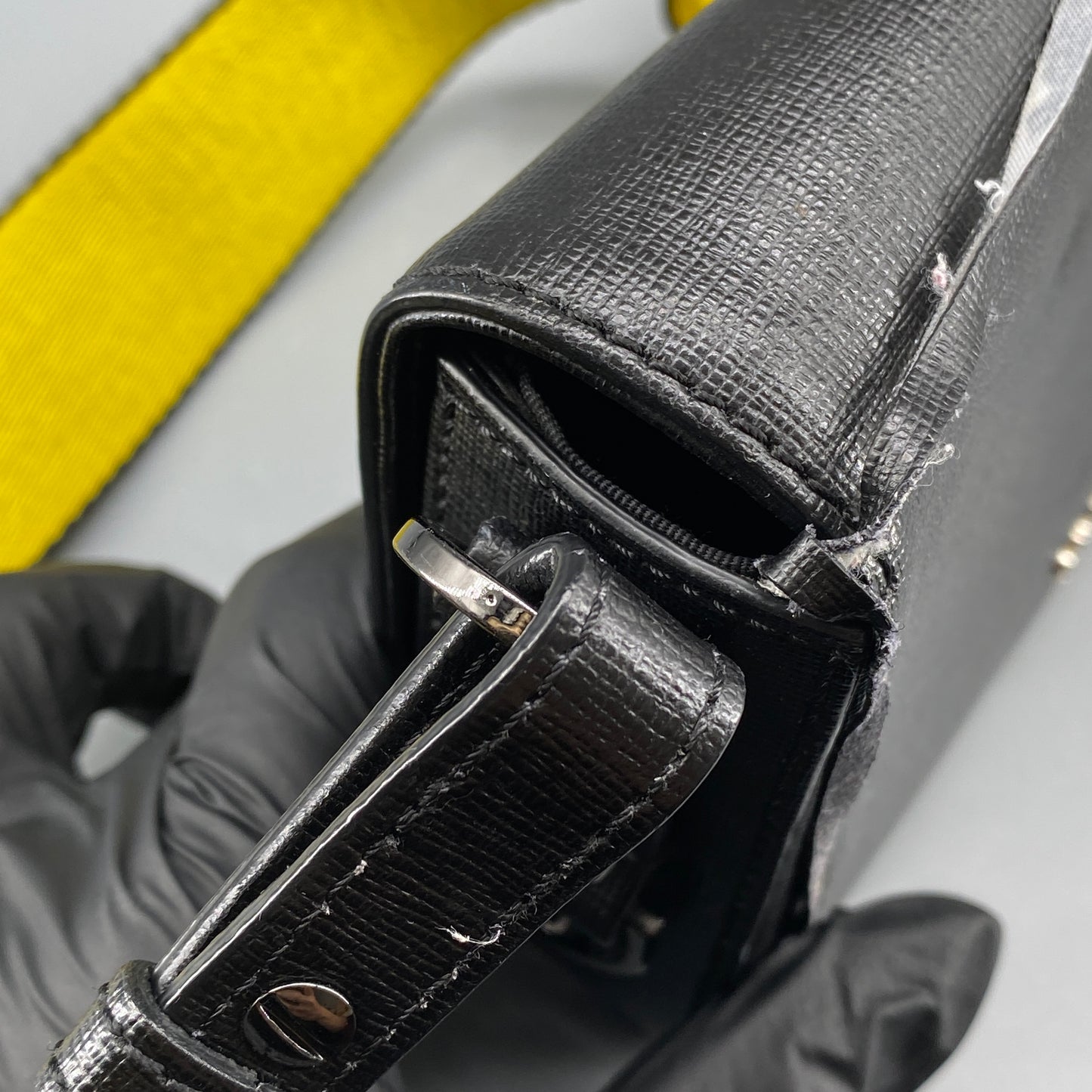 Off White Black Diagonal Stripe Leather Crossbody Bag