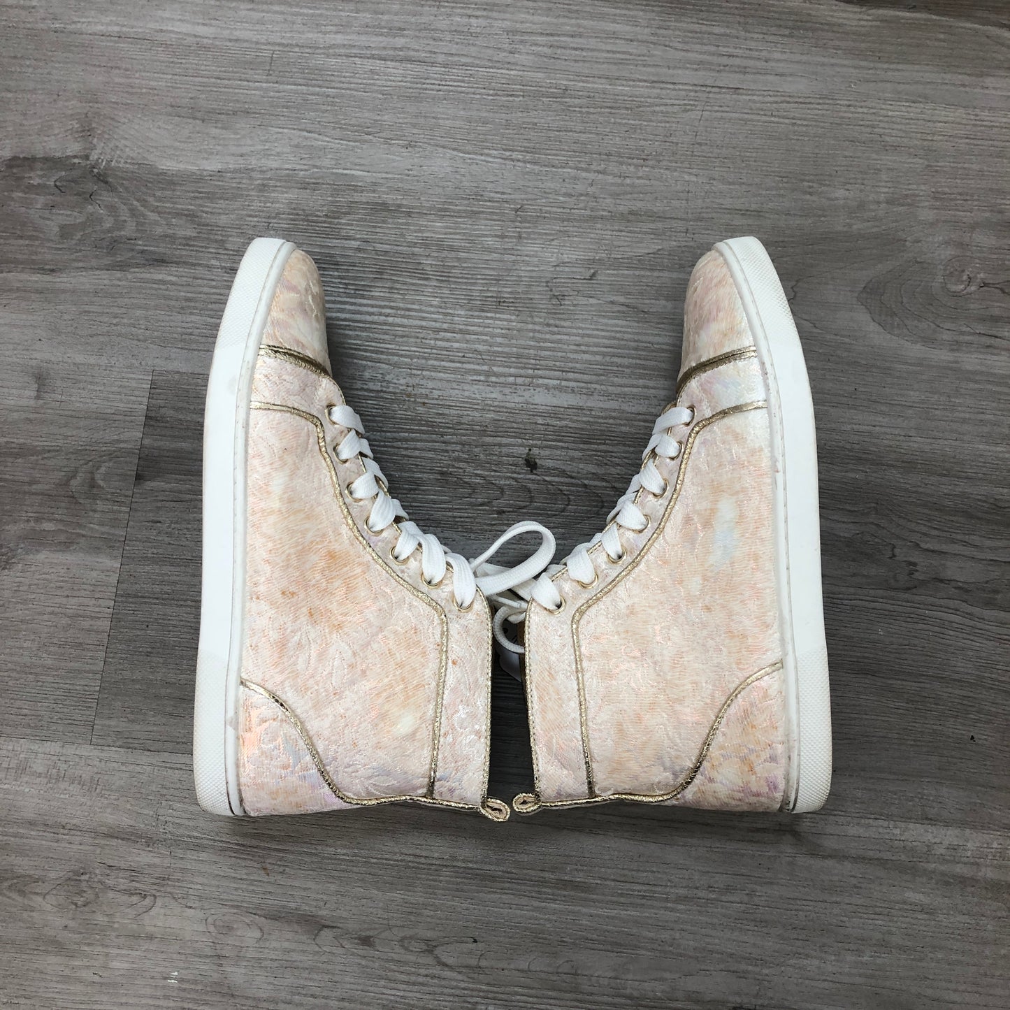 Christian Louboutin Women's Iridescent Champagne Pink High Top Lace-Up Sneakers 36