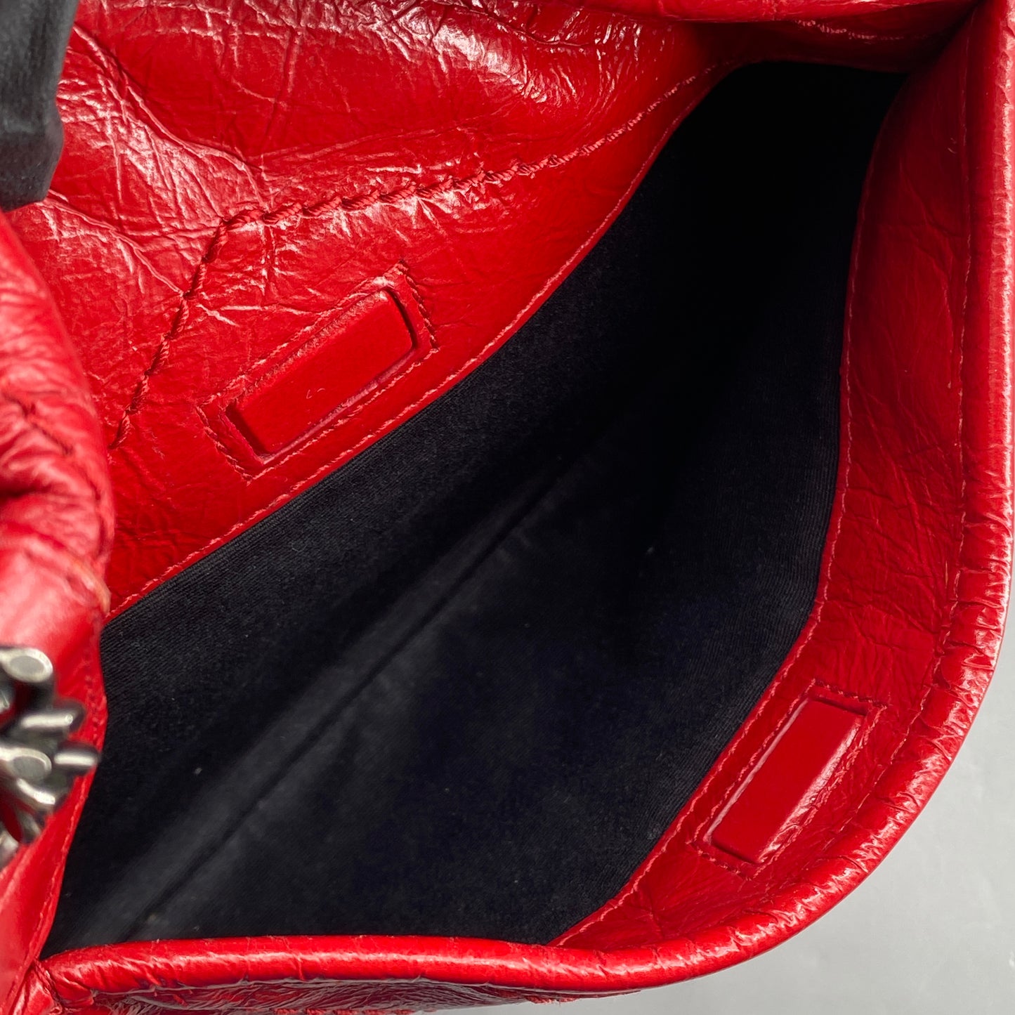 Saint Laurent Small Red Crinkled Leather Niki Chain Shoulder Bag