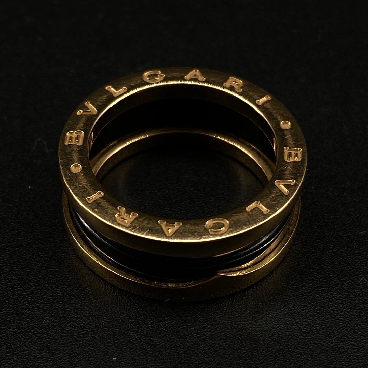 Bvlgari B.zero1 AU750 Yellow Gold Black Ceramic Band Ring Size 53mm