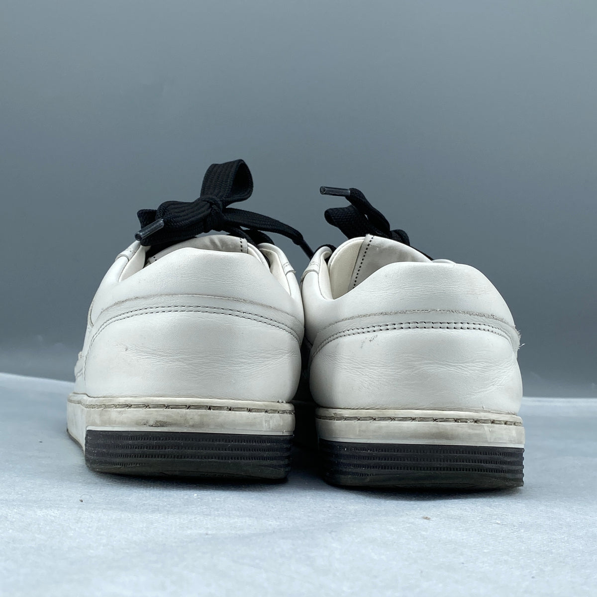 Chanel White Black Leather Lace Up Sneaker Size 37