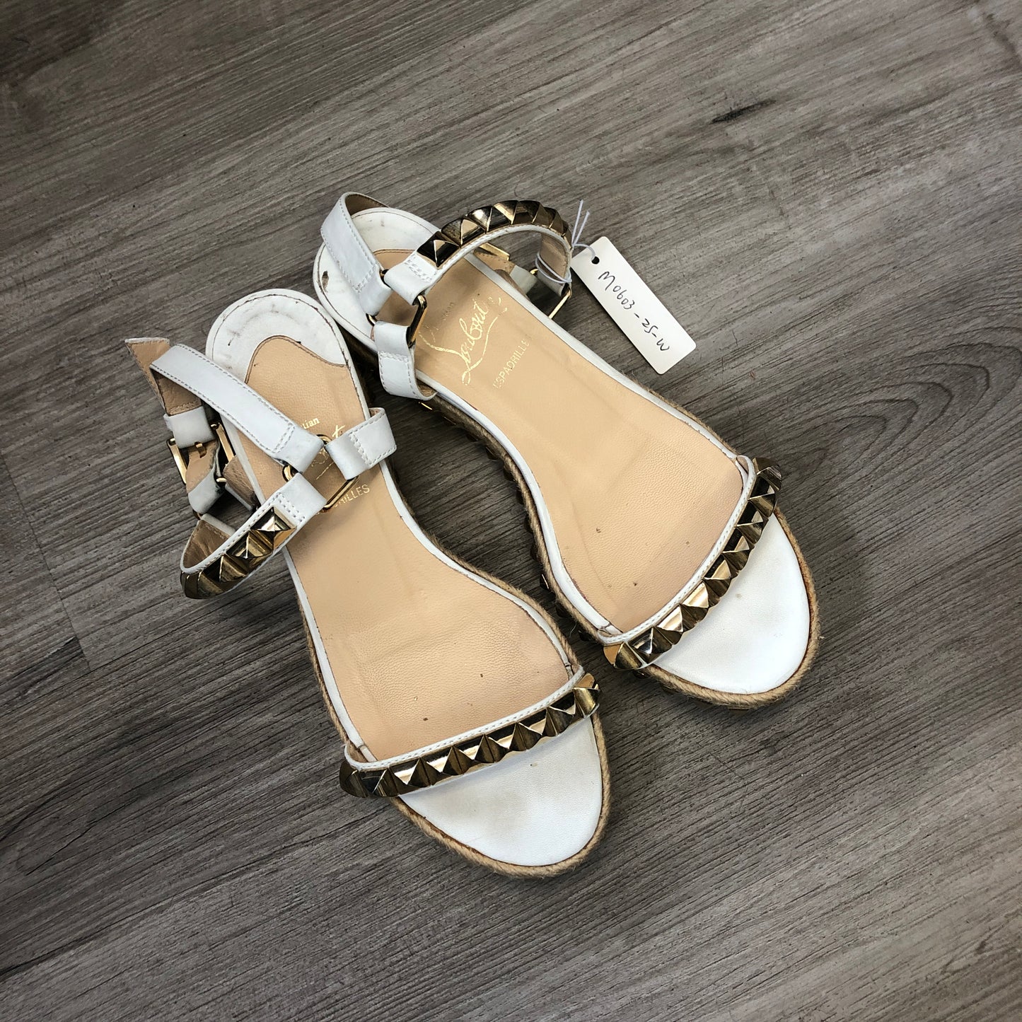 Christian Louboutin Women's Studded Ankle Strap Flat Sandals 35 White