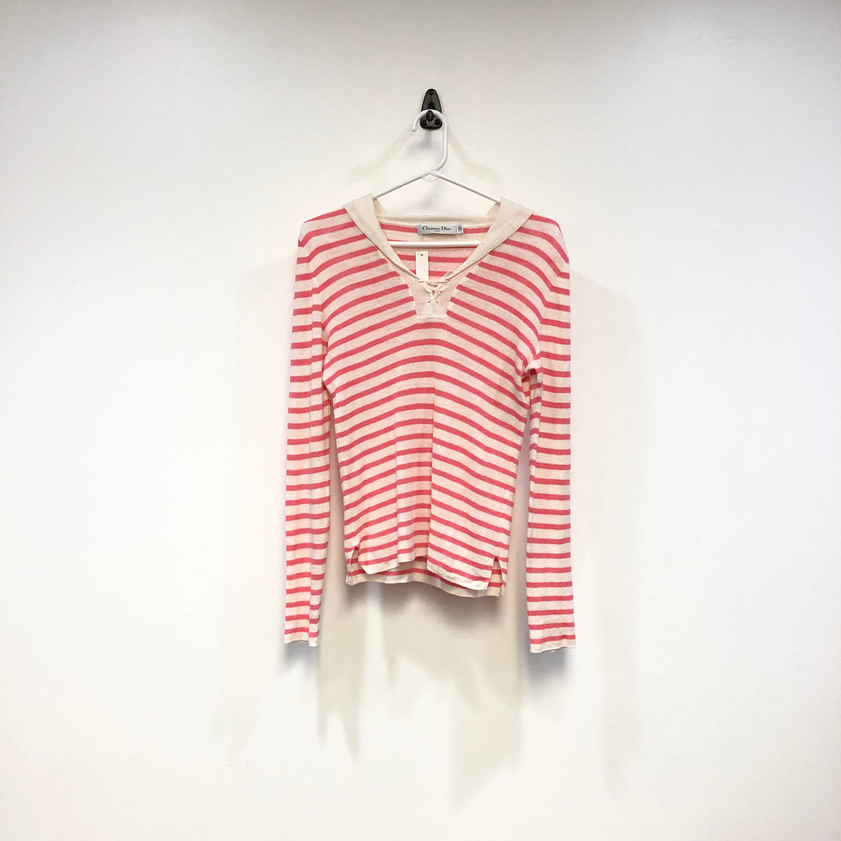 Christian Dior Beige & pink Stripe Women Long Sleeve Knit Top US size 8