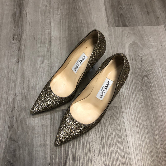 Jimmy Choo Gold Glitter Pointed Toe Pumps 36