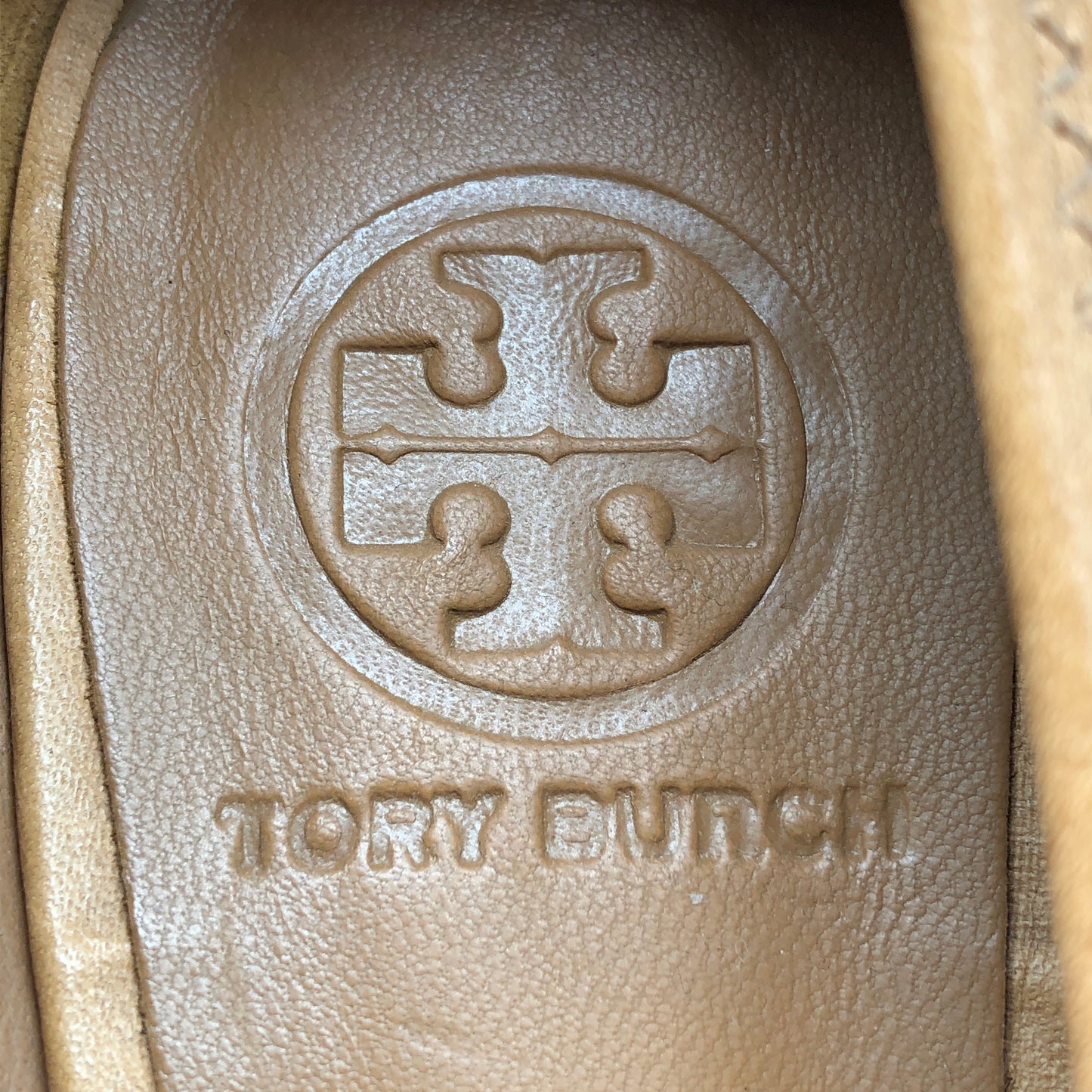 Tory Burch Tan Tumbled Leather Wedge Flats Size 7