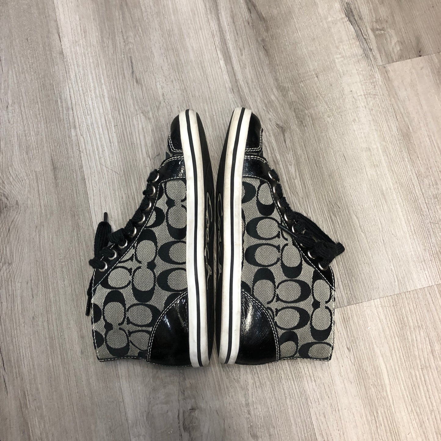 Coach Women's Signature Jacquard Low Top Lace Up Sneaker Shoes 6.5B Black Grey