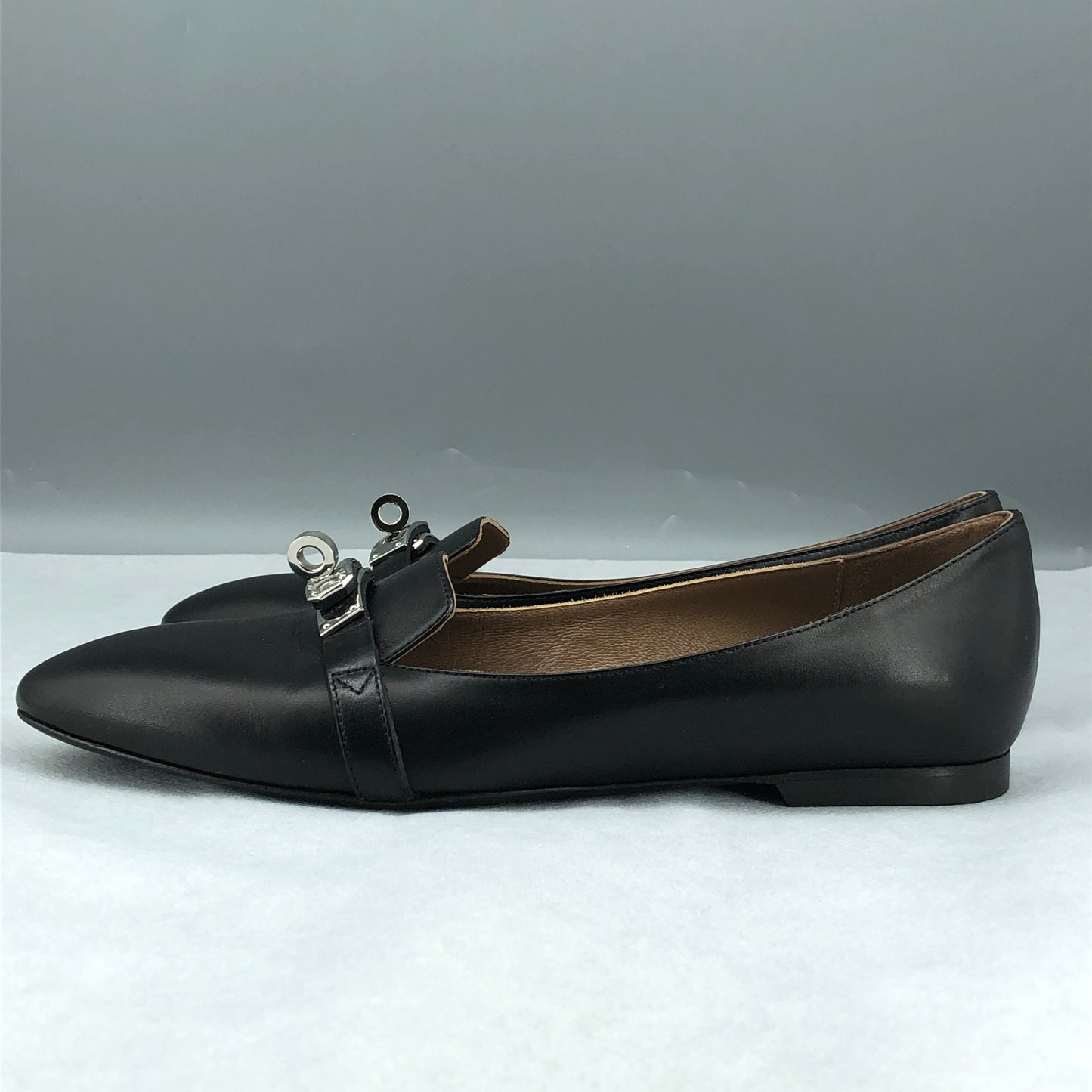 Hermes Black Leather Ballet Flats Size 35.5