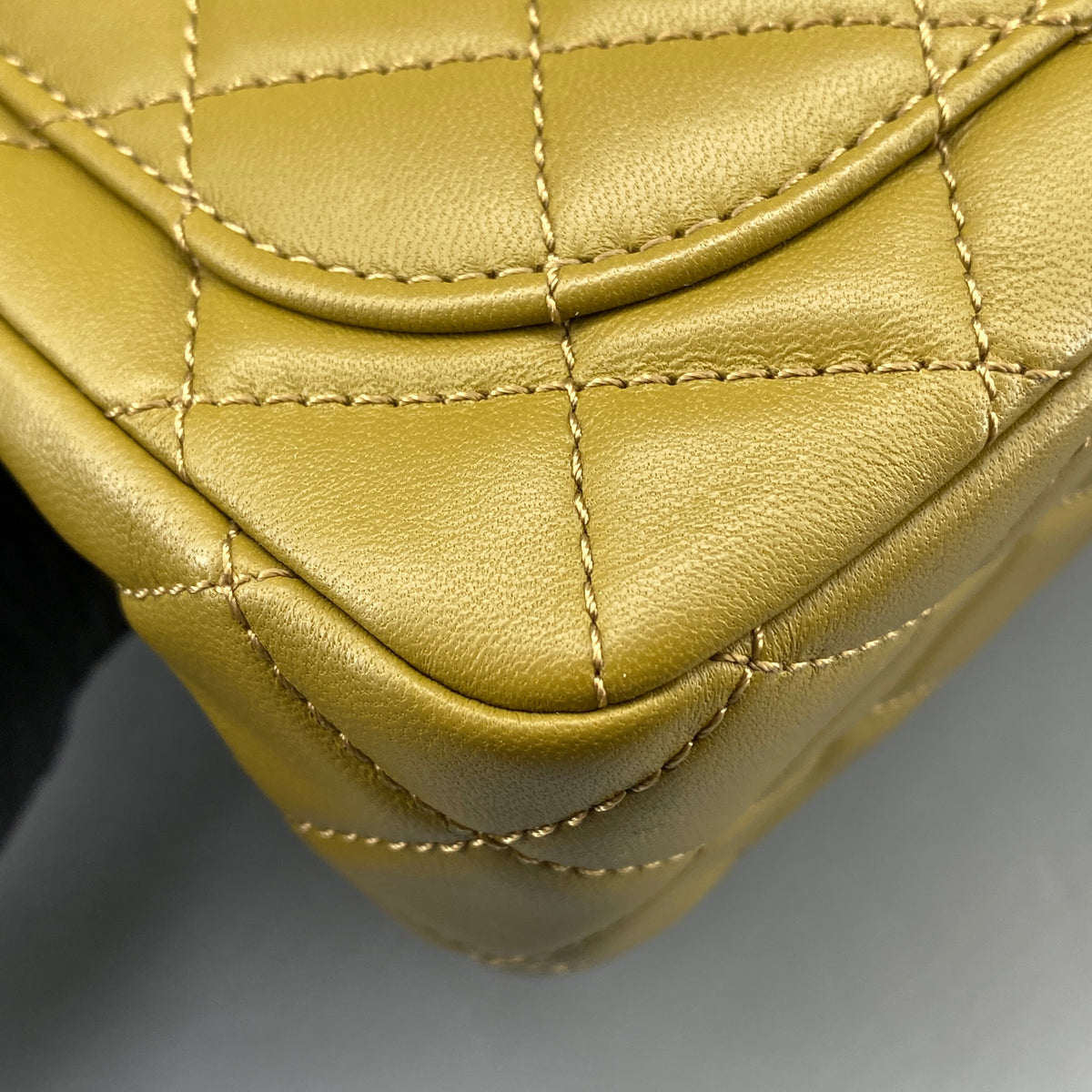 Chanel Olive Green Quilted  Lambskin Ball Charm Flap Bag