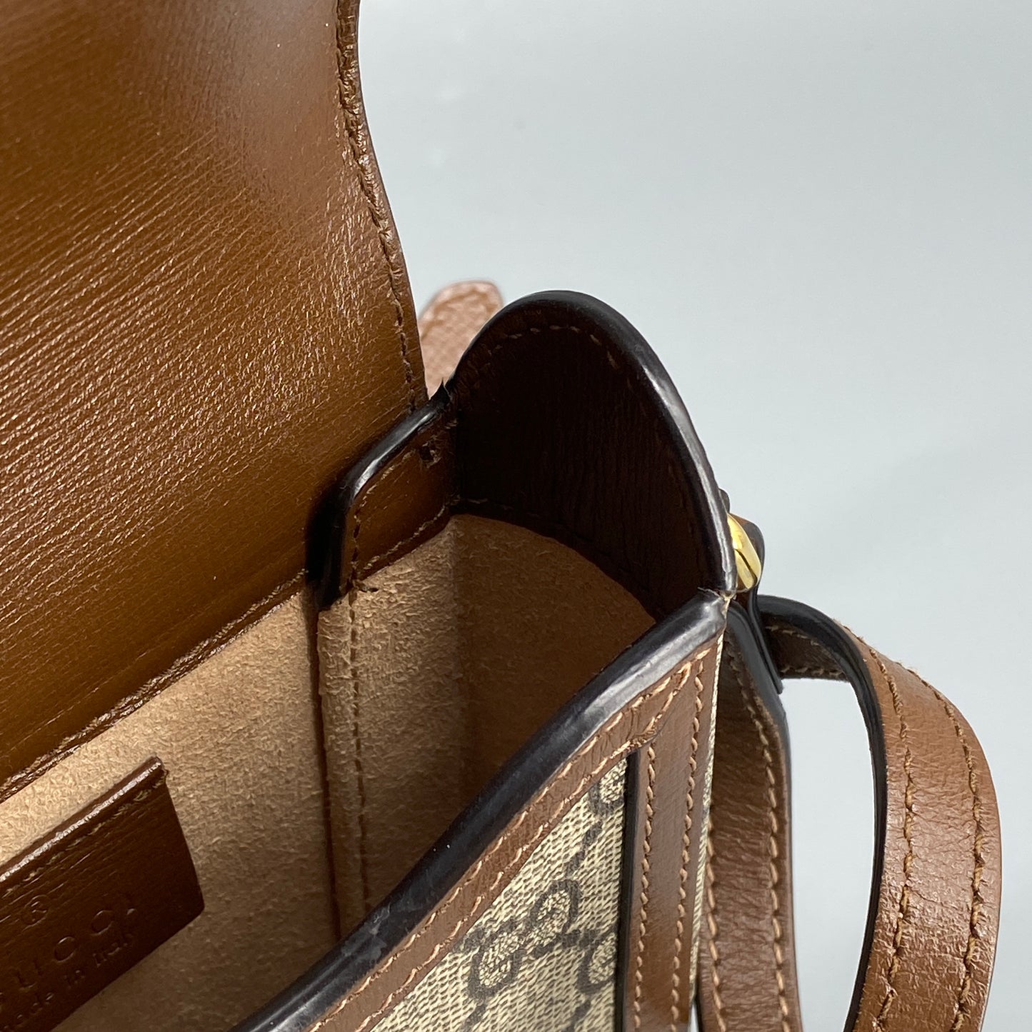Gucci Beige GG Canvas Horsebit Mini Phone Crossbody Bag