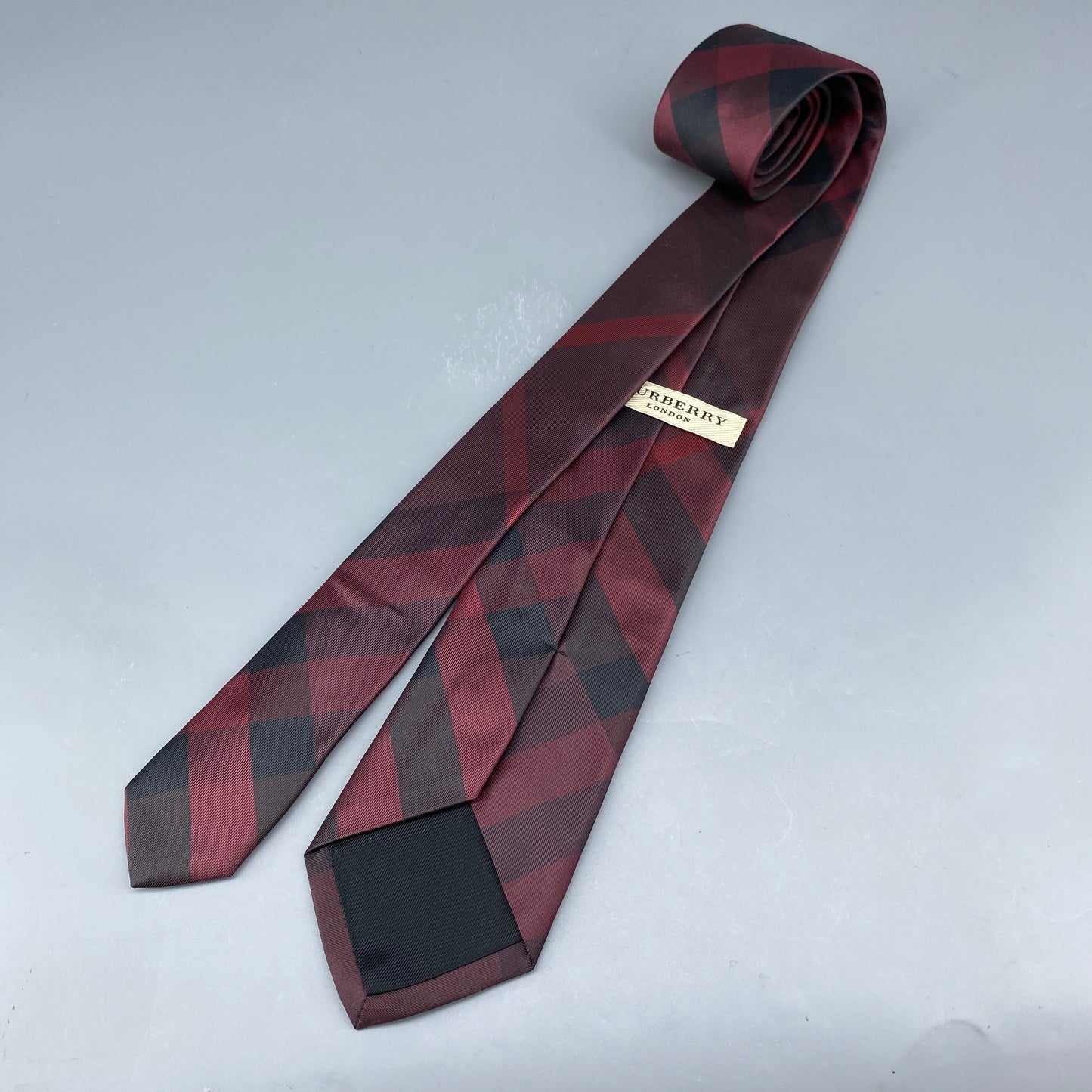 Burberry Red & Black Check Silk Tie
