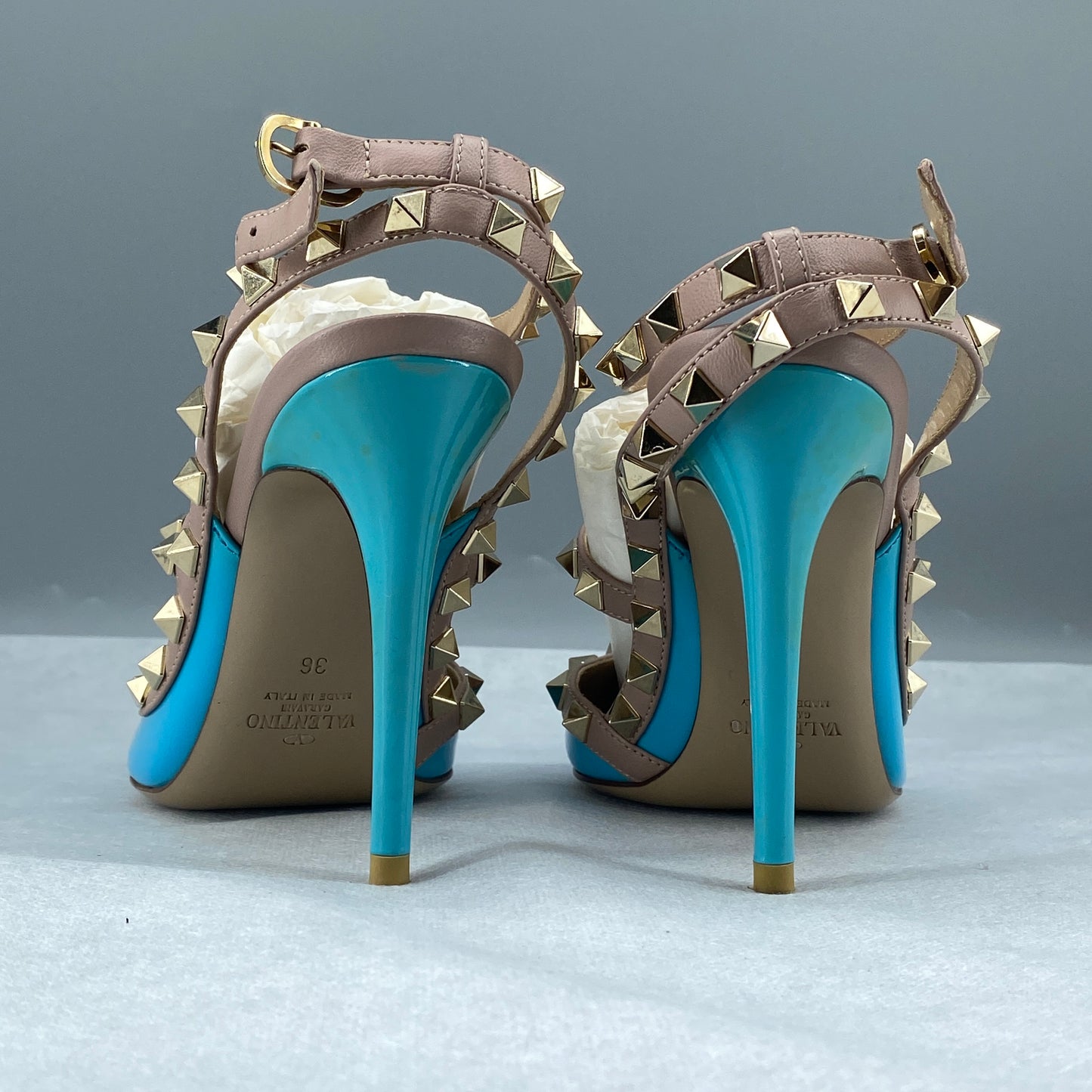 Valentino Women’s Light Blue Rockstud Pointed Toe High Heels Shoes