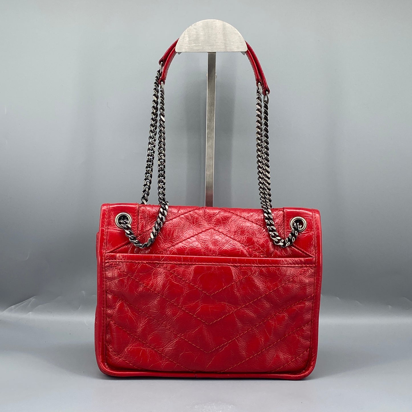 Saint Laurent Small Red Crinkled Leather Niki Chain Shoulder Bag