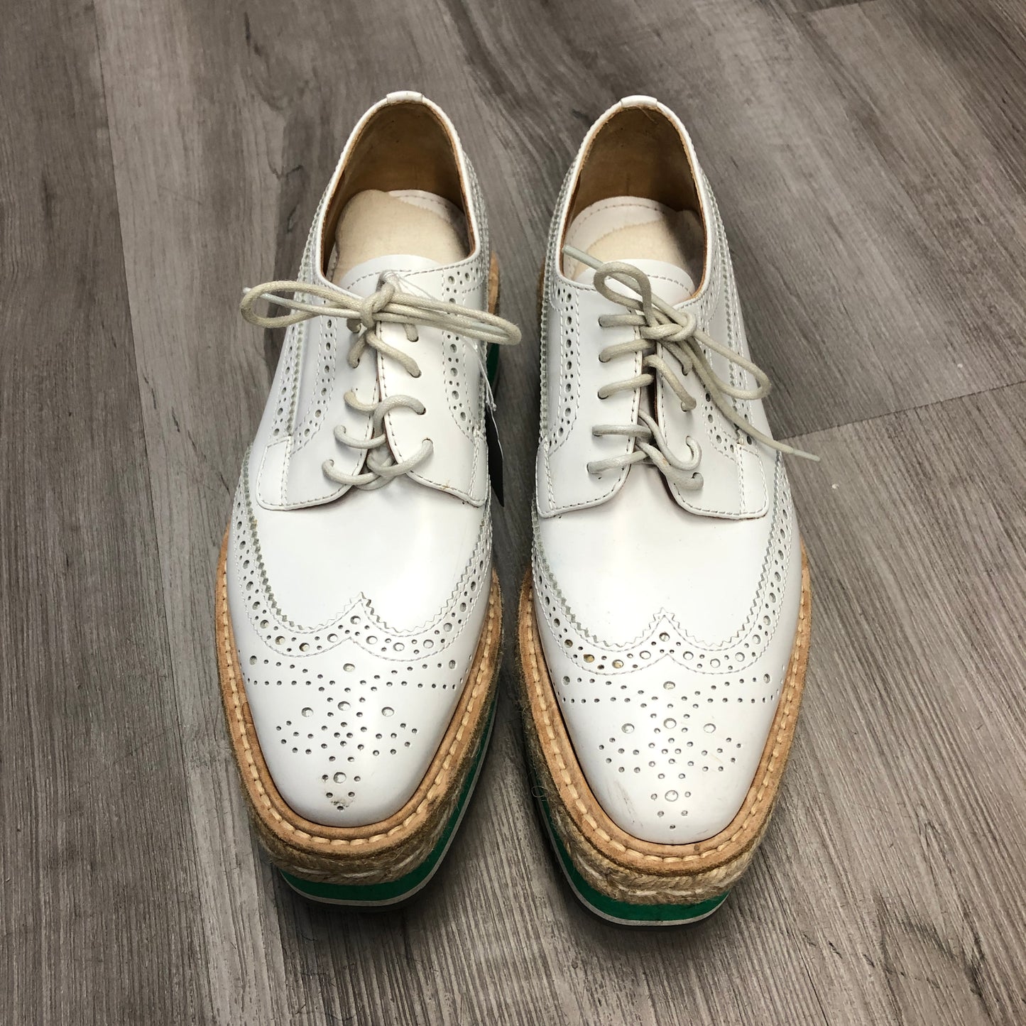 Prada Women's White Leather Brogue Platform Oxfords Size 36.5