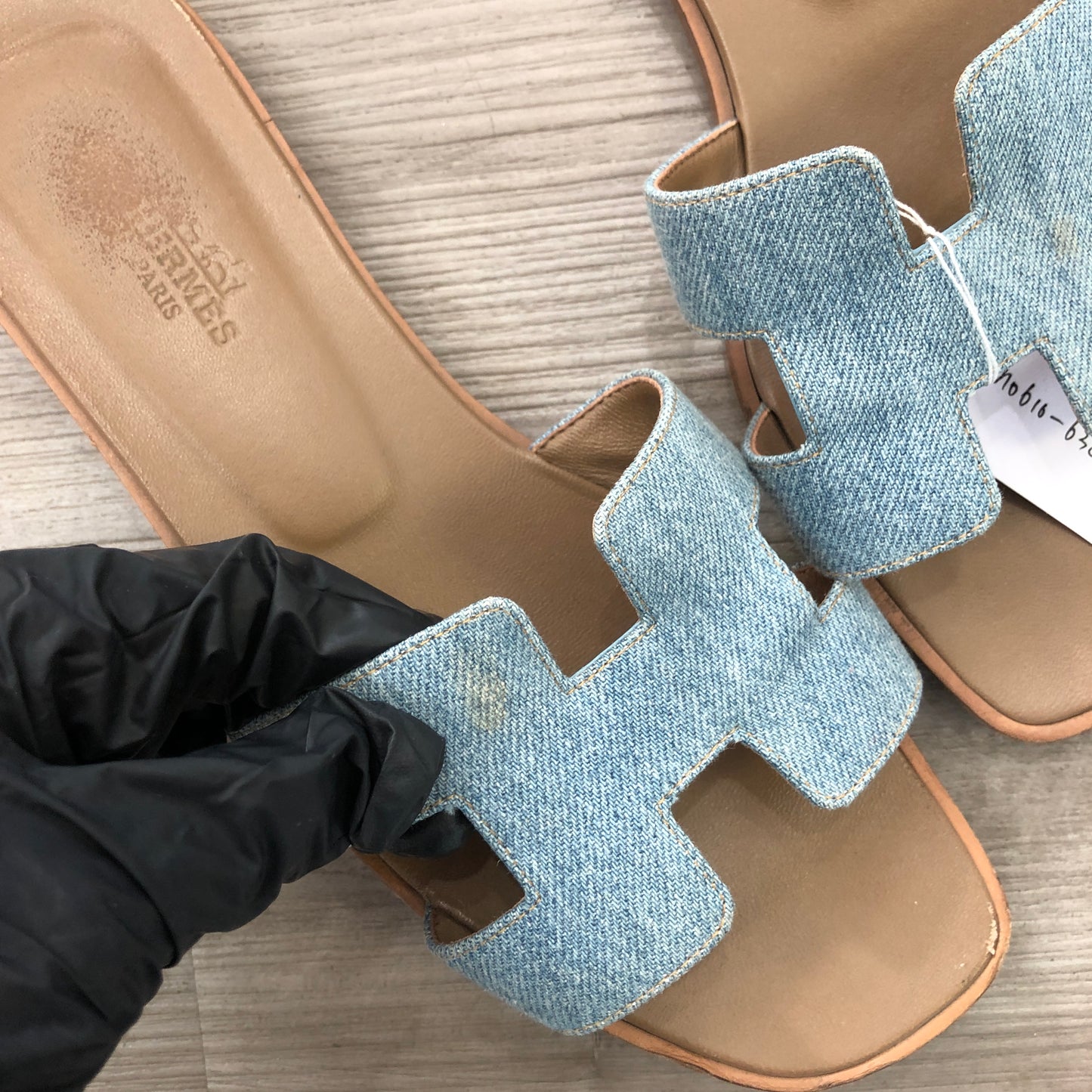 Hermes Women's Oran Denim Slide Sandals Size 38 Blue Denim
