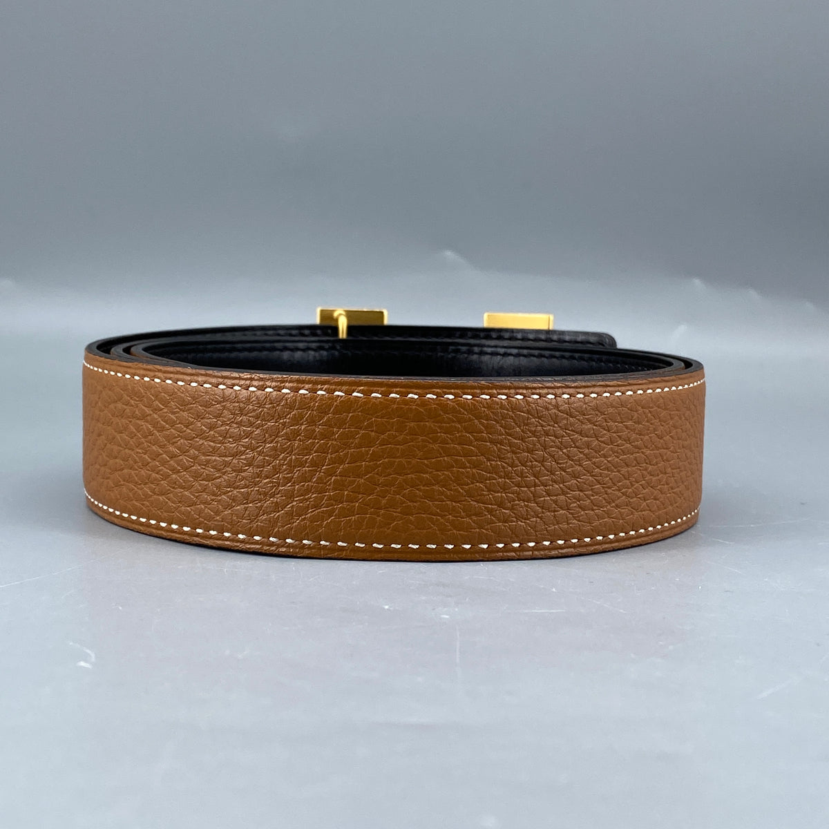 Hermes H Buckle Leather Belt 85cm tan
