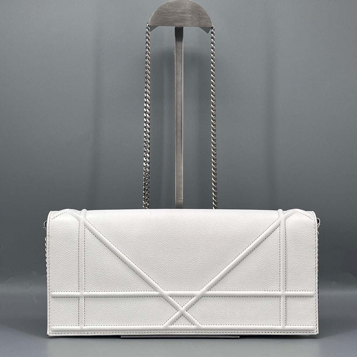 Christian Dior White Grained Calfskin Diorama Clutch Chain Bag